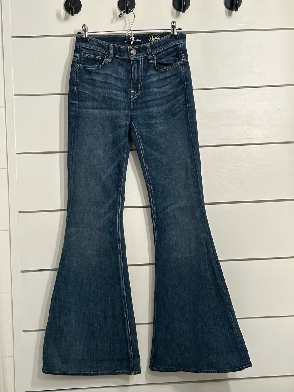 7 For All Mankind Dark Wash Blue Bell-Bottom Jeans - Y2K style
